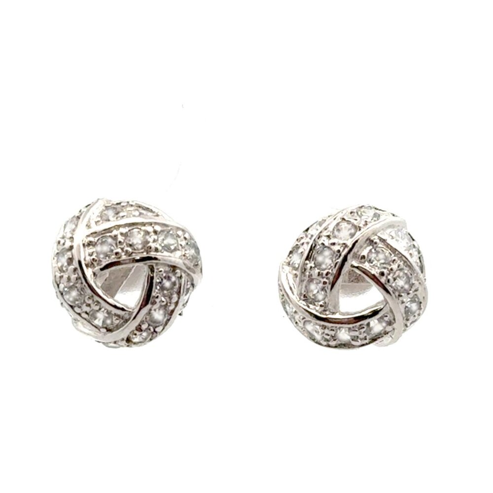 Sterling Silver White CZ Stones  Round Stud Women's Earrings